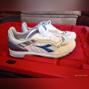 Diadora Mythos Race Running Sneakers White/Blue/Silver 10.5 Like New